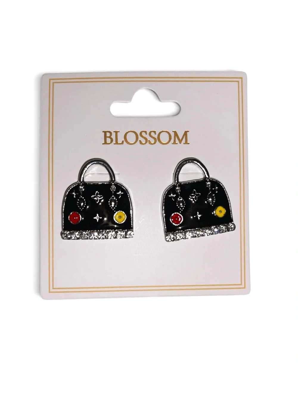FABULOUS BLACK MULTI NOVELTY HANDBAG SHAPED PIERCED EARRINGS